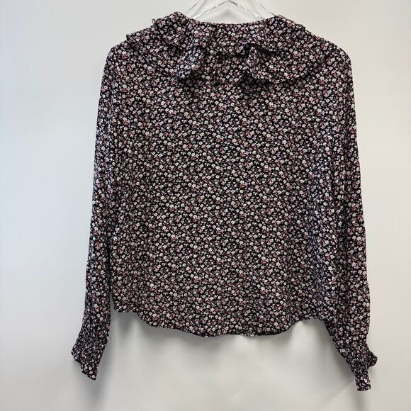 & Other Stories Ruffled Shell Button Blouse Dark Floral Sz 4 - Picture 5 of 9